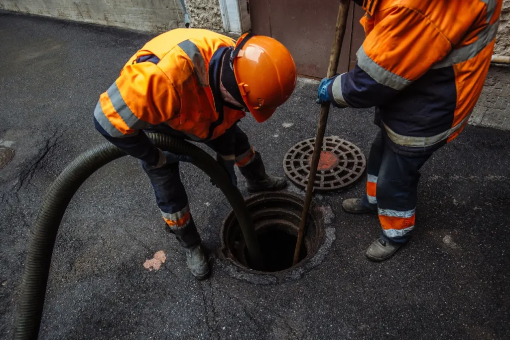 Workers performing drain unblocking as part of plumbing services West Auckland for homes and businesses by Taylor Plumbing West Auckland