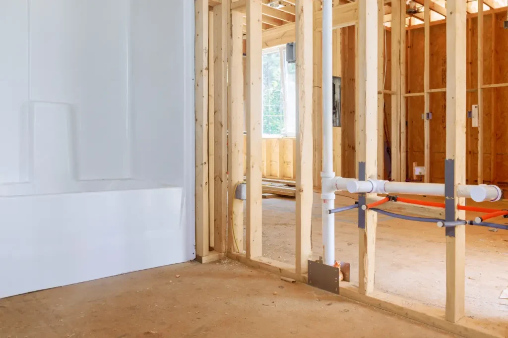 New plumbing lines installed in wall framing for Taylor Plumbing South Auckland showing renovation and extension plumbing work